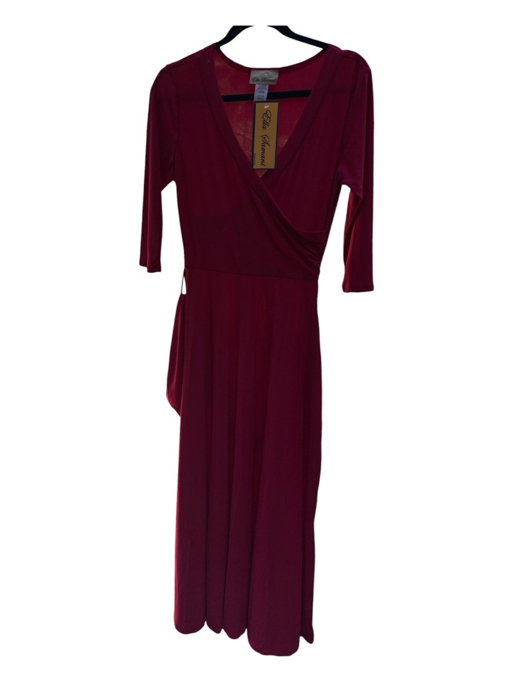 Ella Casual Burgundy Wrap-Style Midi Dress